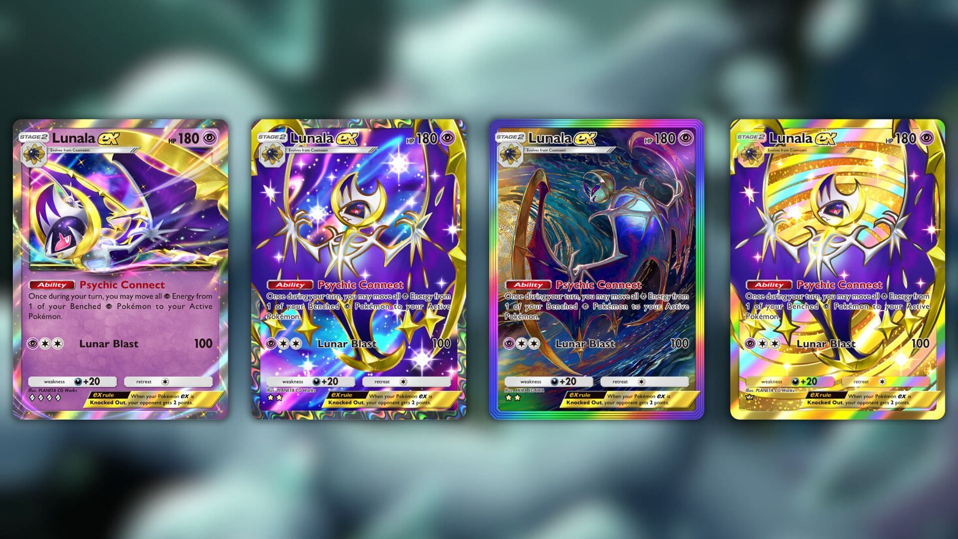 All Lunala ex variants in the game (Image via The Pokemon Company)